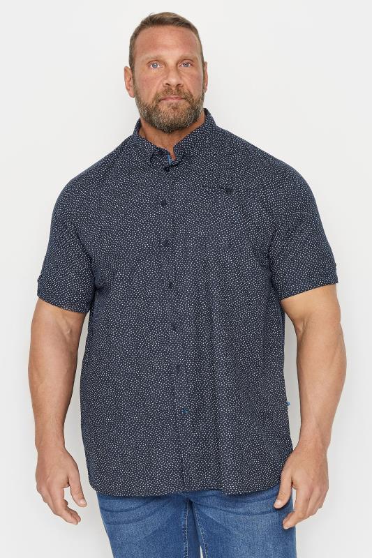 D555 Big & Tall Navy Blue Micro Print Short Sleeve Shirt | BadRhino 1