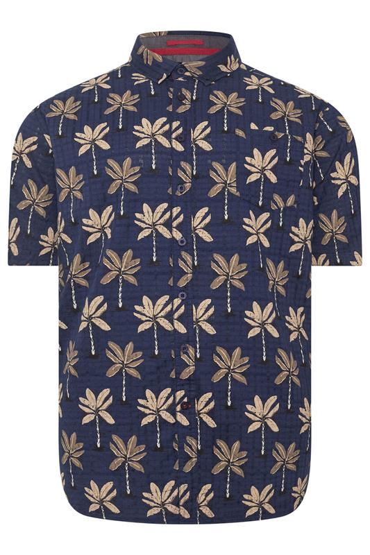 D555 Big & Tall Navy Blue Geometric Print Jacquard Shirt | BadRhino 2