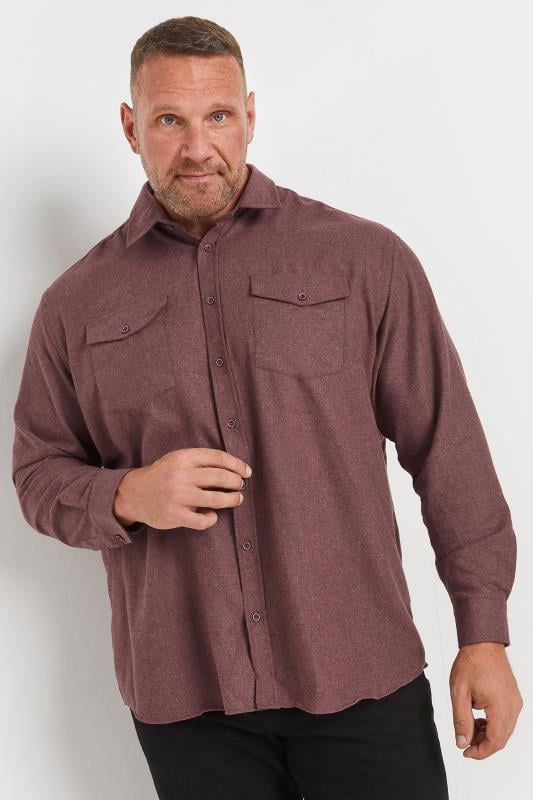 KAM Big & Tall Burgundy Herringbone Flannel Shirt | BadRhino 1