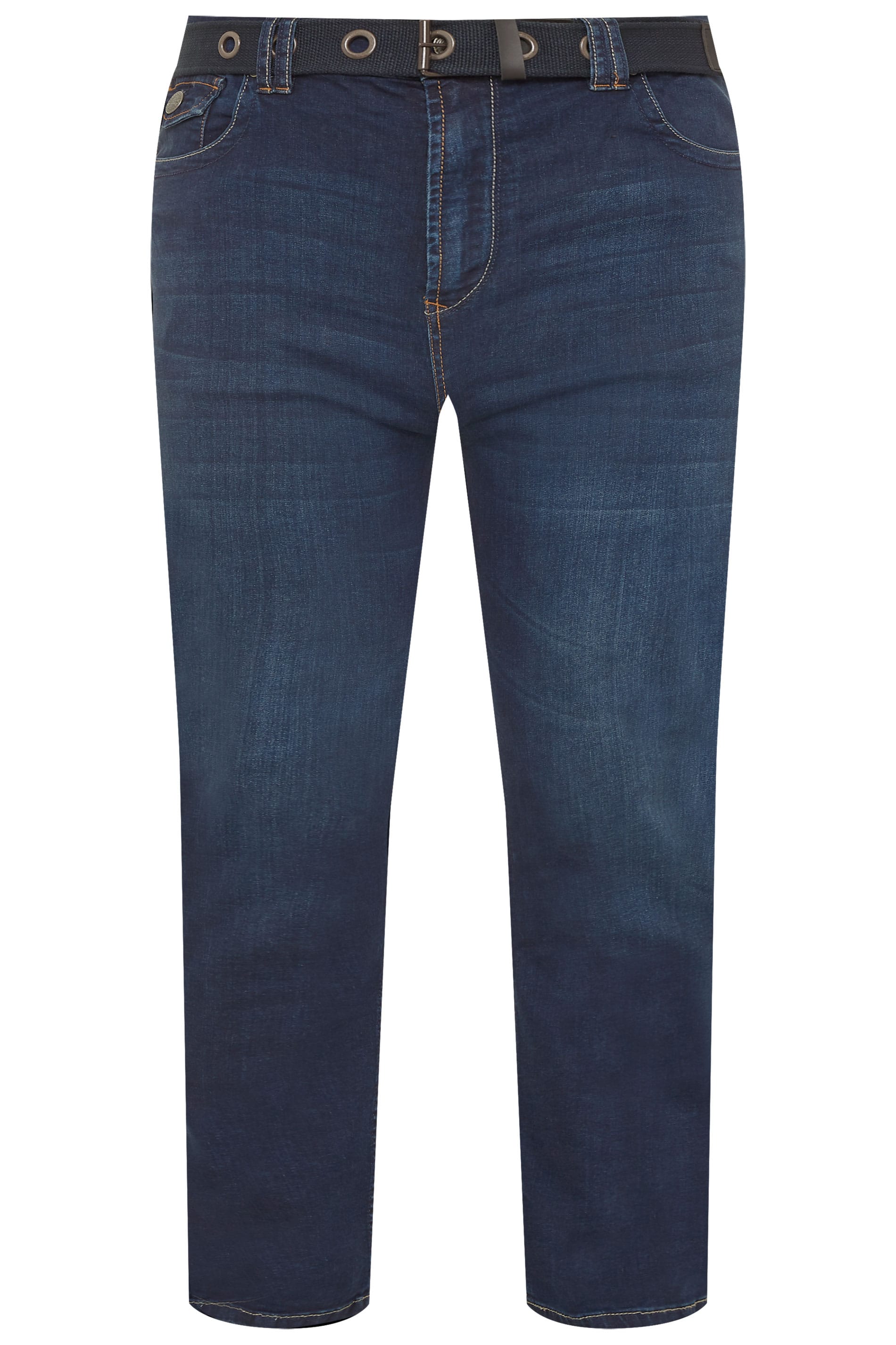 KAM Washed Indigo Blue Regular Fit Stretch Jeans | BadRhino 1