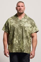 JACK & JONES Big & Tall Smokey Olive Green Tropical Print Short Sleeve Shirt | BadRhino 3