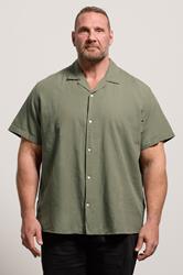 JACK & JONES Big & Tall Olive Green Linen Blend Resort Shirt | BadRhino 3