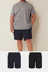 BadRhino Big & Tall 2 PACK Black & Navy Blue Elasticated Waist Chino Shorts 1