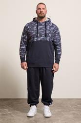 KAM Big & Tall Navy Blue Camo Colour Block Hoodie | BadRhino 1