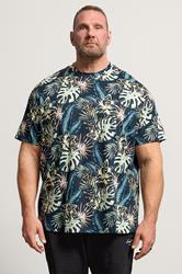 JACK & JONES Big & Tall Navy Blue Leaf Printed T-Shirt | BadRhino 3