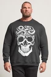 BadRhino Big & Tall Ebony Grey Skull & Snake Graphic Sweatshirt | BadRhino 1