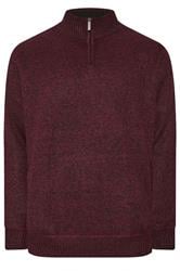 D555 Big & Tall Burgundy Red Quater Zip Knitted Jumper | BadRhino 1