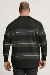 BadRhino Big & Tall Black Stripe Collared Knitted Jumper | BadRhino 3