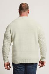 BadRhino Big & Tall Cream Crew Neck Cable Knit Jumper | BadRhino 4