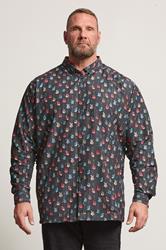 D555 Big & Tall Navy Blue Guitar Print Shirt | BadRhino 1