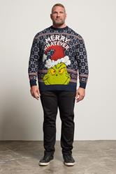 BadRhino Big & Tall Navy Blue Fairisle Grinch Christmas Jumper | BadRhino 2