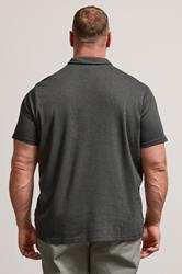 BadRhino Big & Tall Charcoal Grey Jacquard Zip Neck Polo Shirt | BadRhino 3