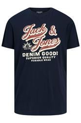 JACK & JONES Big & Tall Navy Blue Logo Chest Print T-Shirt | BadRhino 1