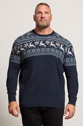 BadRhino Big & Tall Navy Blue Crew Neck Fairisle Knitted Jumper | BadRhino 1