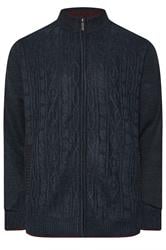 D555 Big & Tall Navy Blue Marl Zip Through Cable Knit Jumper | BadRhino 1