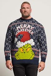 BadRhino Big & Tall Navy Blue Fairisle Grinch Christmas Jumper | BadRhino 1