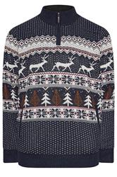 D555 Big & Tall Navy Blue Christmas Quarter Zip Jumper | BadRhino 1
