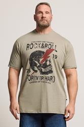 KAM Big & Tall Stone Brown Rock N Roll Print T-Shirt | BadRhino 3