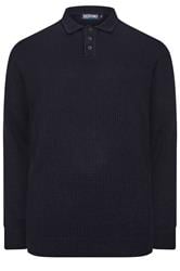 BadRhino Big & Tall Navy Blue Chunky Knit Collared Jumper | BadRhino 1