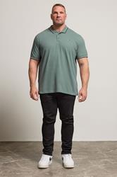 BadRhino Big & Tall Green & Blue Tipped Polo Shirt | BadRhino 3