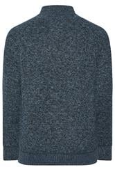 D555 Big & Tall Blue Marl Zip Through Knitted Jumper | BadRhino 2