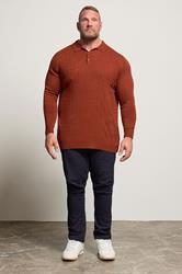 BadRhino Big & Tall Burnt Red Cable Knit Polo Shirt | BadRhino 2