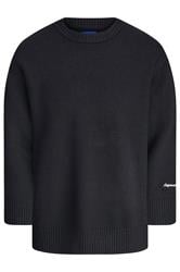 JACK & JONES Big & Tall Black Crew Neck Knit Jumper | BadRhino 1