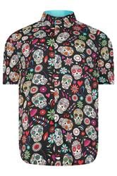 KAM Big & Tall Black Skull Print Shirt