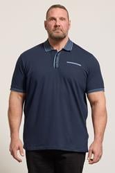 BadRhino Big & Tall Navy Blue Pocket Jacquard Polo Shirt | BadRhino 2