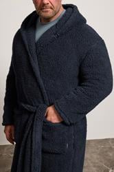 BadRhino Big & Tall Navy Blue Borg Dressing Gown | BadRhino 3
