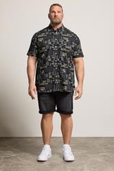 D555 Big & Tall Navy Blue Geometric Print Shirt | BadRhino 1