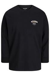 JACK & JONES Big & Tall Black Crew Neck Long Sleeve T-Shirt | BadRhino 1