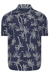 BadRhino Big & Tall Navy Blue Palm Tree Print Short Sleeve Shirt