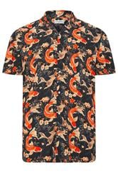 JACK & JONES Big & Tall Brown Fish Print Resort Shirt | Badrhino 1