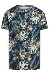 JACK & JONES Big & Tall Navy Blue Leaf Printed T-Shirt