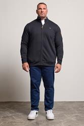 D555 Big & Tall Navy Blue Embroidery Zip Through Fleece Lined Jacket | BadRhino 3