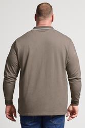 BadRhino Big & Tall Brown Textured Waffle Long Sleeve Polo Shirt | BadRhino 3