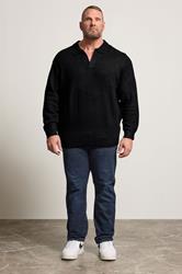 JACK & JONES Big & Tall Black Split Neck Knitted Jumper | BadRhino 2