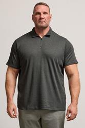 BadRhino Big & Tall Charcoal Grey Jacquard Zip Neck Polo Shirt | BadRhino 1