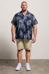 JACK & JONES Big & Tall Night Sky Blue Tropical Print Short Sleeve Shirt | BadRhino 1