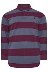 KAM Indigo Blue Striped Long Sleeve Rugby Polo Shirt | BadRhino 1