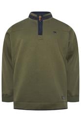 D555 Big & Tall Khaki Green Embroidered Quarter Zip Sweatshirt | BadRhino 1