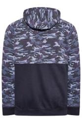 KAM Big & Tall Navy Blue Camo Colour Block Hoodie | BadRhino 5