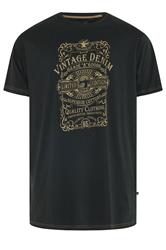 KAM Big & Tall Black Vintage Denim Graphic Print T-Shirt