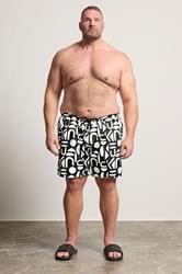 BadRhino Big & Tall Black & White Abstract Swim Shorts | BadRhino 2