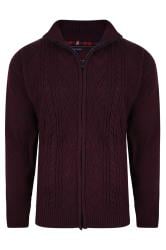 KAM Big & Tall Burgundy Full Zip Cable Knit Cardigan | BadRhino 2