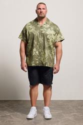 JACK & JONES Big & Tall Smokey Olive Green Tropical Print Short Sleeve Shirt | BadRhino 1