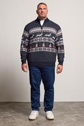 D555 Big & Tall Navy Blue Christmas Quarter Zip Jumper | BadRhino 2