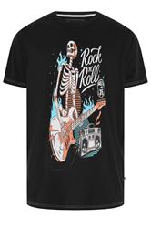 KAM Big & Tall Jet Black Rock N Roll Skeleton Print T-Shirt