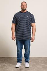 BadRhino Big & Tall Navy Blue Extra Long Stripe Pique T-Shirt | BadRhino 1
